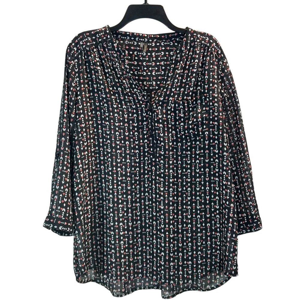 Maurices Lightweight Patterned Blouse with Pink Accents, 3/4 Sleeves, Size XL